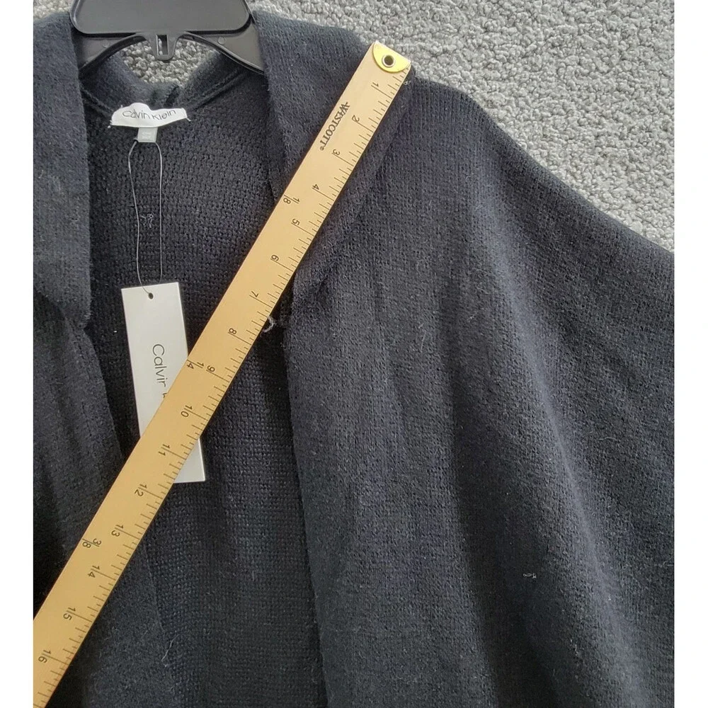 Calvin Klein Knit Hooded Cardigan Sweater Women's One Size Black Fringe Trim - Picture 7 of 15